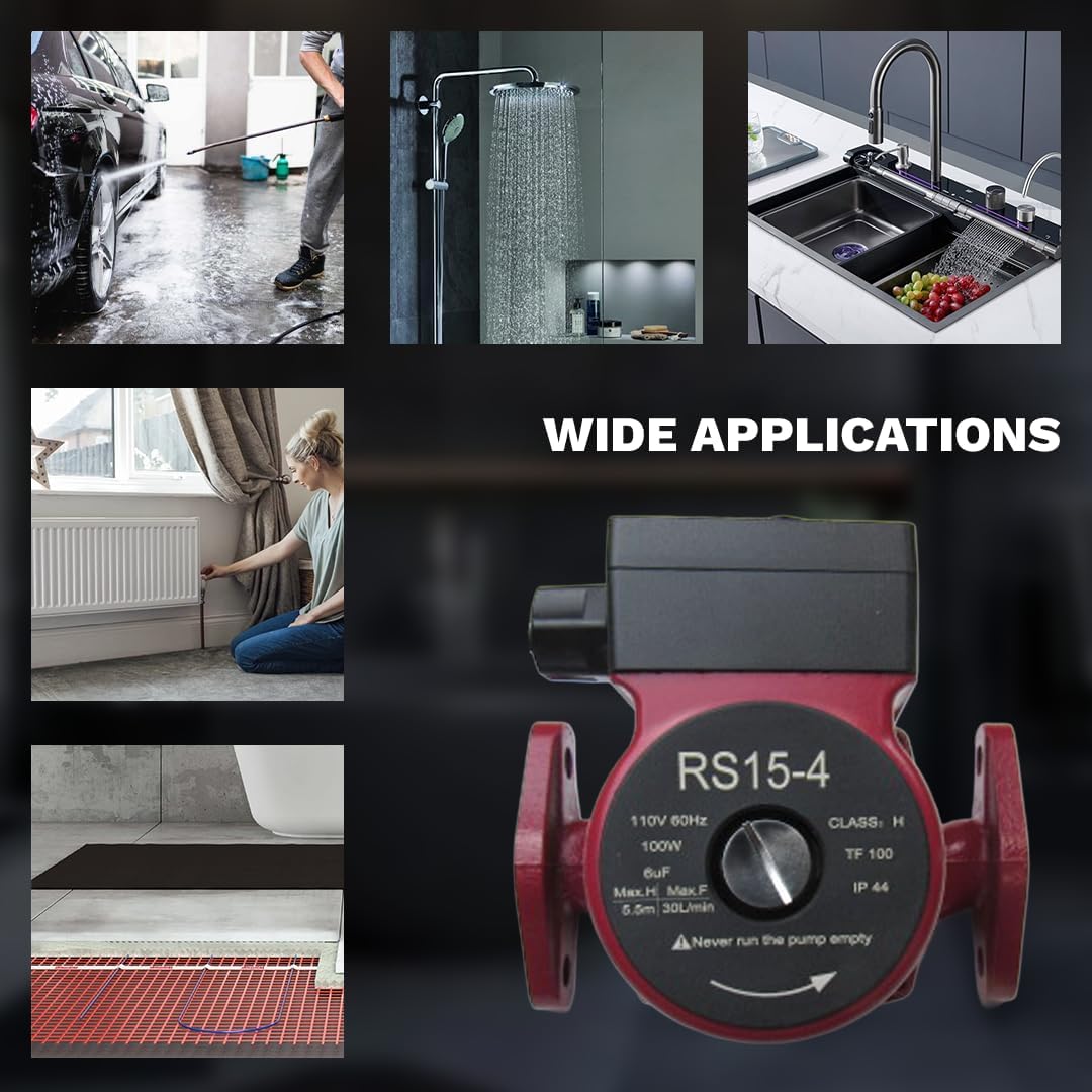 110V Water Pressure Booster Pump Stainless Steel with Flange Hot Water Circulation Recirculating Pump 3/4 NPT for Floor Boiler Hot Water Heater System (RS15/4-130 Red)