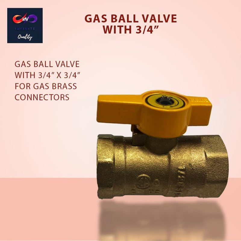 Gas Shut Off Ball Valve 3/4" FIP x 3/4" FIP Brass Heavy Duty Fittings for Gas Systems Connectors Quarter Turn Indoor & Outdoor Appliances
