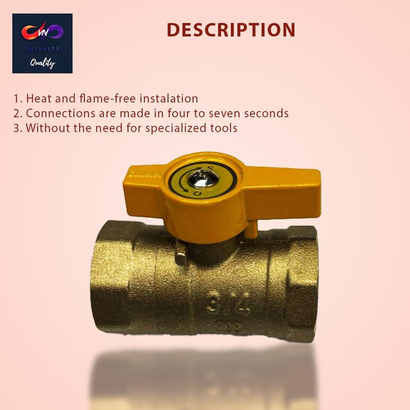 Gas Shut Off Ball Valve 3/4" FIP x 3/4" FIP Brass Heavy Duty Fittings for Gas Systems Connectors Quarter Turn Indoor & Outdoor Appliances