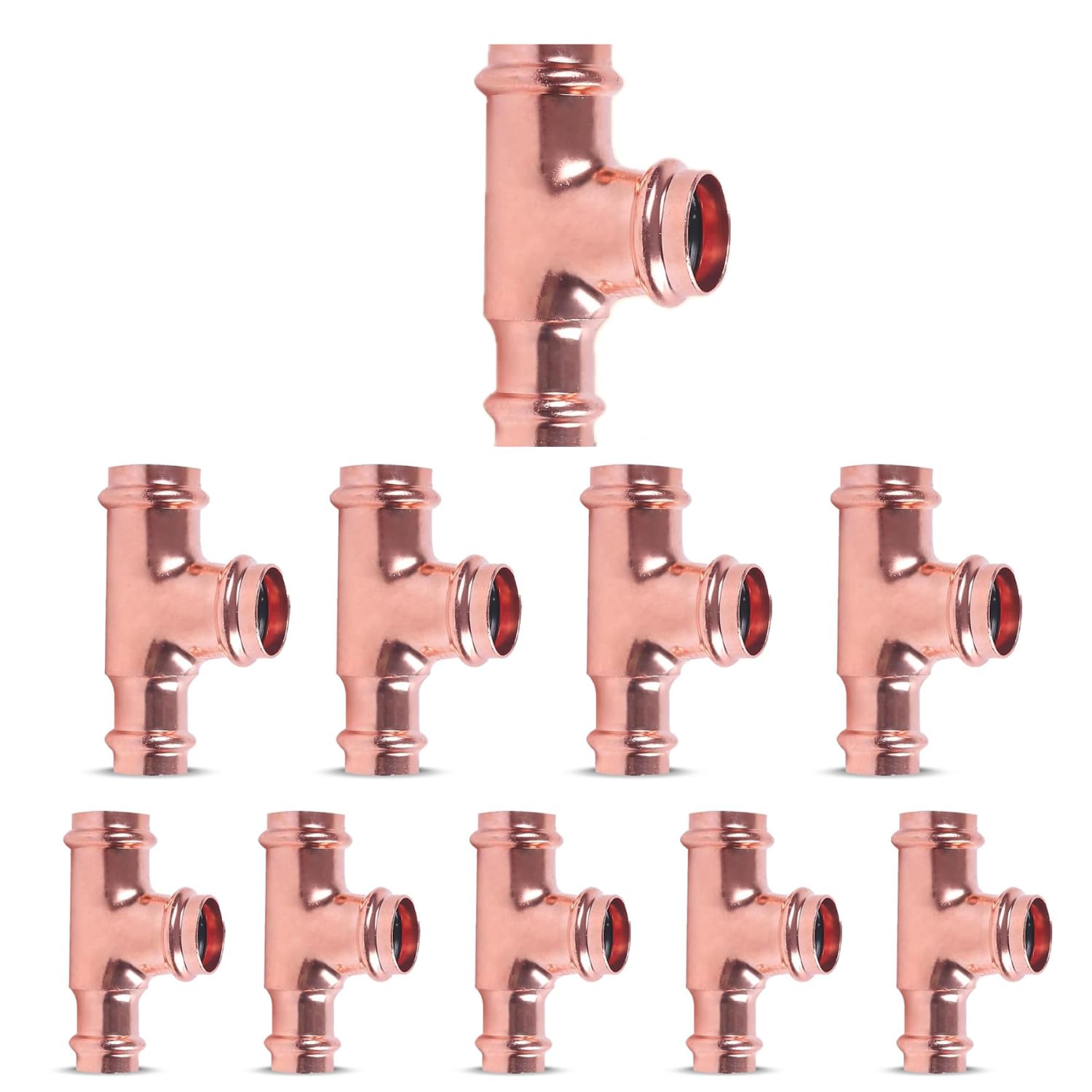 Propress - 3/4"x1/2"x1/2"  - 3/4"x3/4"x1/2" - Reducing Tee Brass Barb Crimp Fittings - Propress Pex Crimping Tool Fittings - Brass Crimp Fittings For Pex Tubing Connection