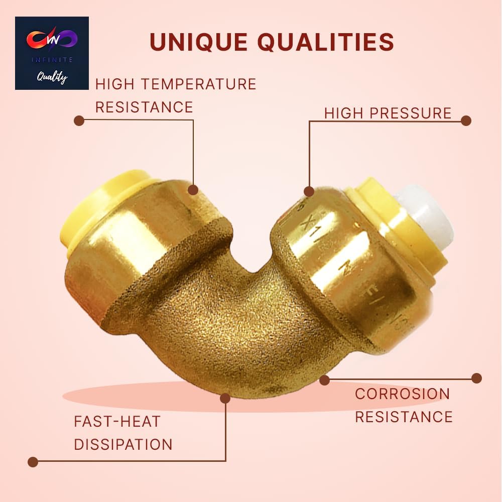 1/2" x 1/2" - 3/4" x  3/4" 90 Degree Elbow Push Fit - Plumbing Fittings - PEX Fitting - Push to Connect Brass Plumbing Fitting - For PEX Pipe Copper CPVC