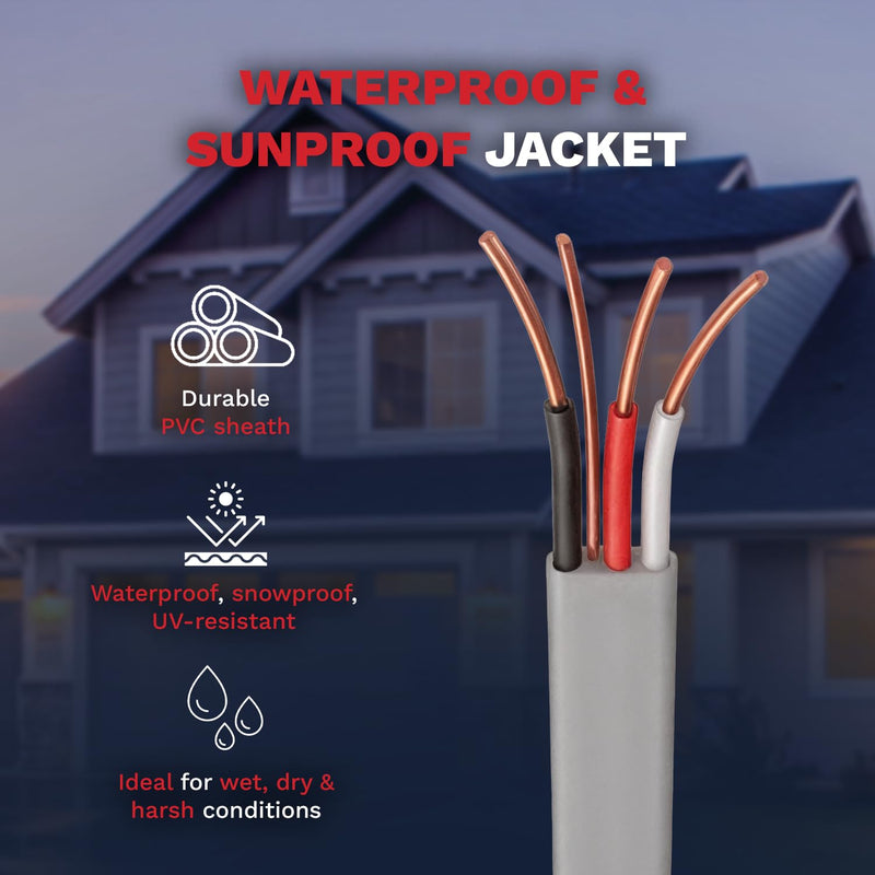 Electrical Wire 12/3 UF-B Underground Feeder and Branch Circuit Cable, 25ft - 50ft Coil, Gray Cable Outdoor and Indoor Wire