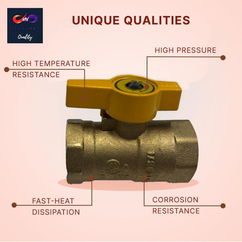 Gas Shut Off Ball Valve 3/4" FIP x 3/4" FIP Brass Heavy Duty Fittings for Gas Systems Connectors Quarter Turn Indoor & Outdoor Appliances