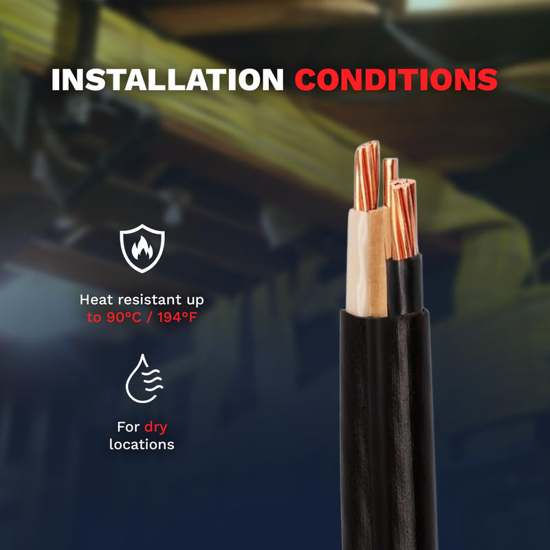 6/2 NM-B Non-Metallic Residential Indoor Wire Nonmetallic with Ground Sheathed Cable 25ft - 50ft Coil