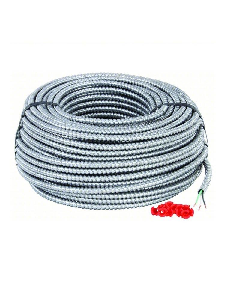 Solid Metal Clad 10/2 Cable with Ground Wire 125 Feet - MC Aluminium Armor - Copper Conductor 125ft Cut