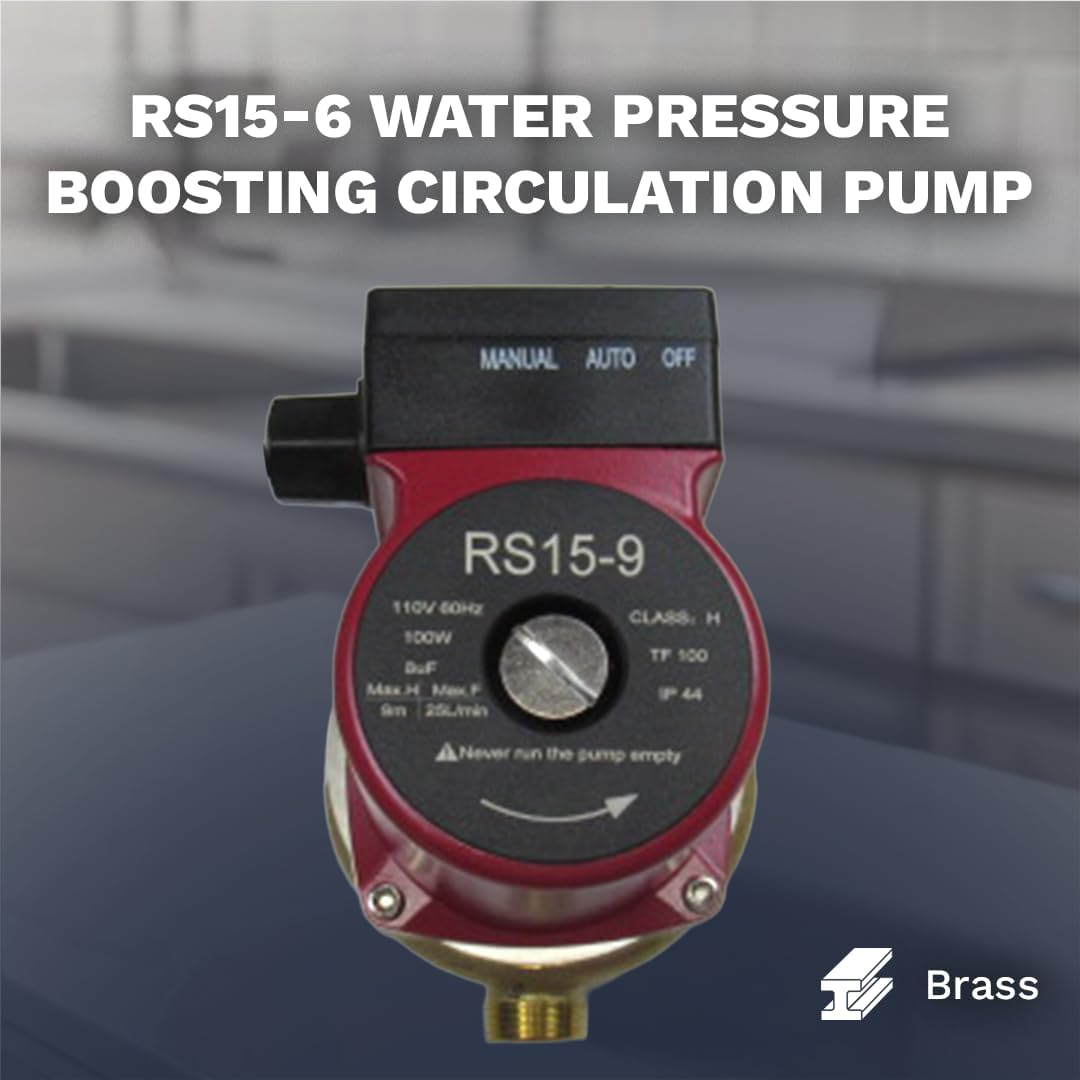 110V 120W Water Pressure Booster Pump Brass Hot Water Circulation Recirculating Pump with US plug for Floor Boiler Hot Water Heater System (DM15-90 Red)