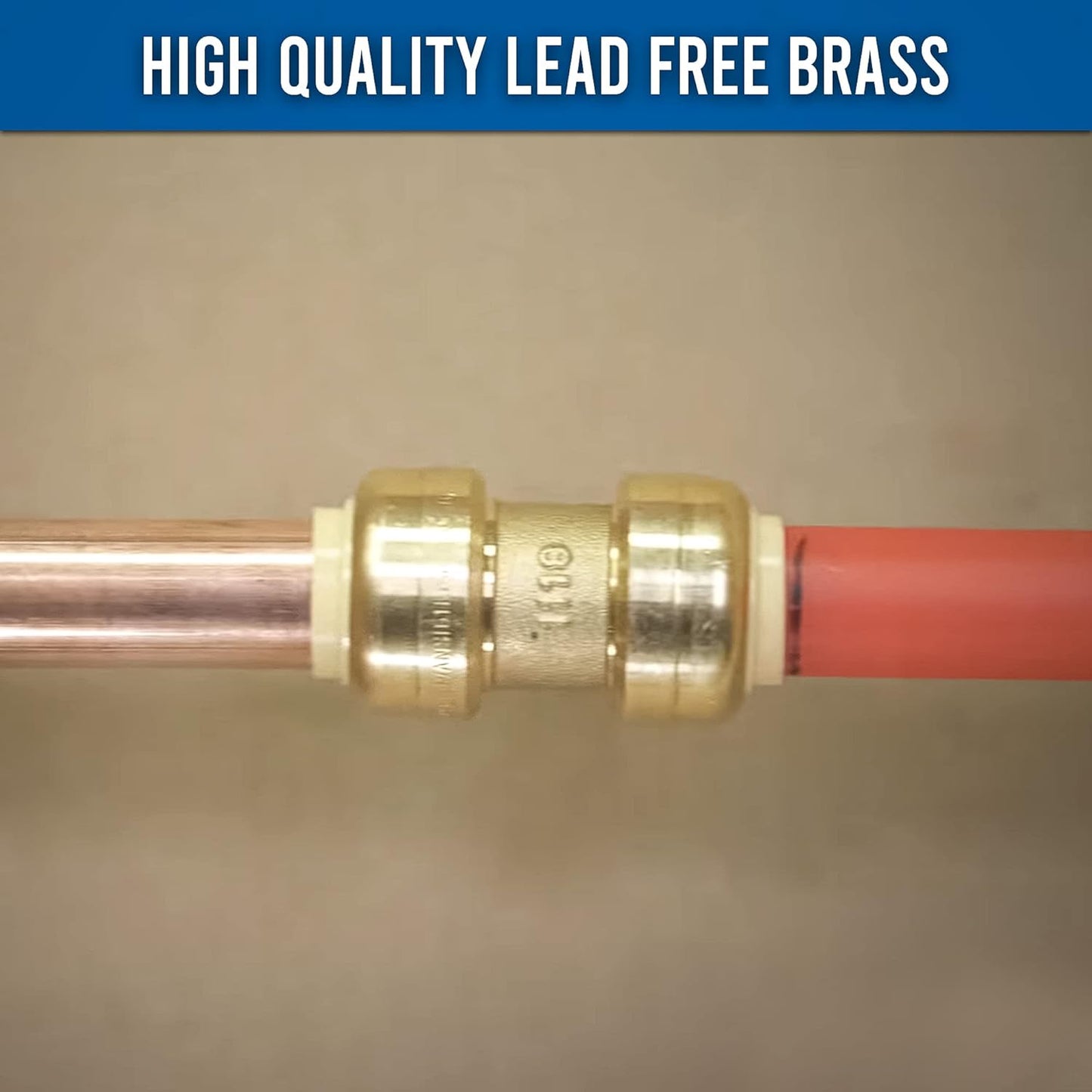 1/2" x 1/2" - 3/4" x 3/4" Pushfit Straight Coupling, PEX Brass Push-fit Coupling, Straight Coupling Push-Fit Fitting to Connect Pex, Push-to-Connect Plumbing Fittings for PEX, Copper, CPVC