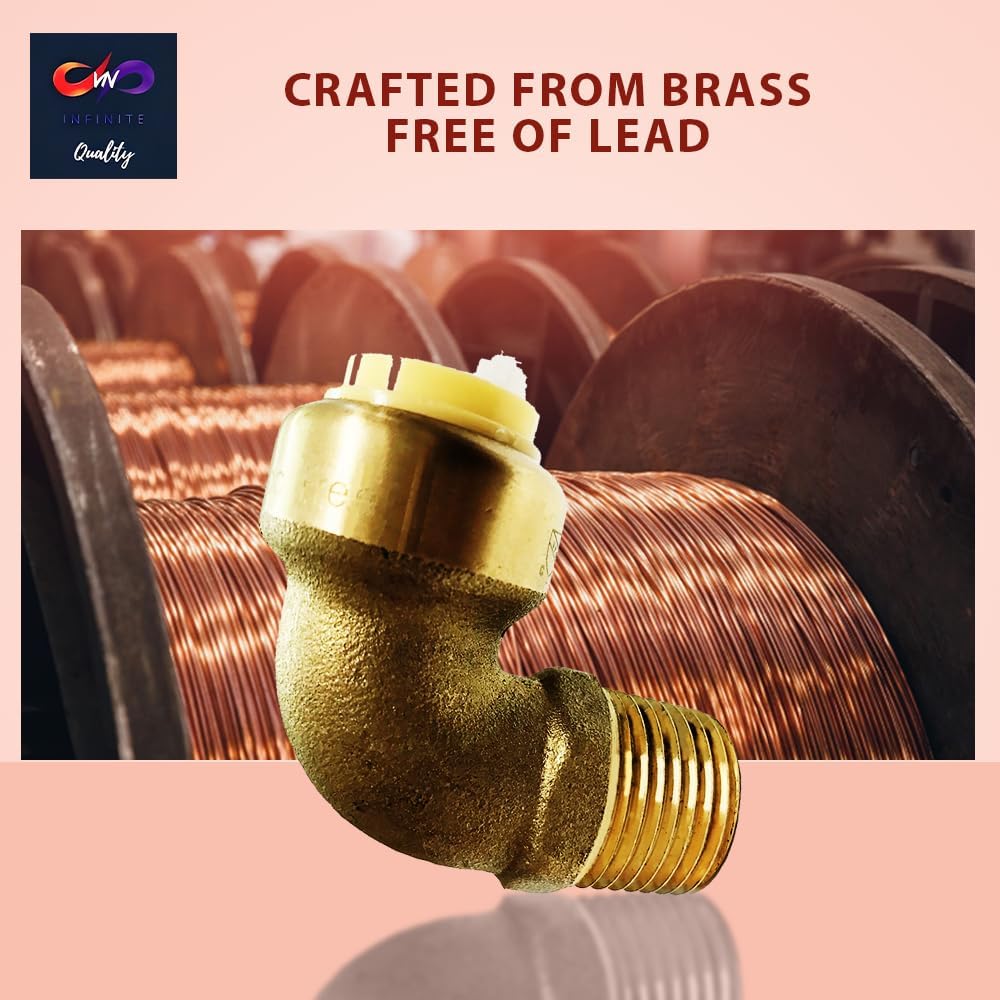 1/2" x 1/2" - 3/4" x 3/4" Push fit fittings - Male NPT Threaded Elbow - Push to Connect Pex Copper CPVC - No Lead Brass