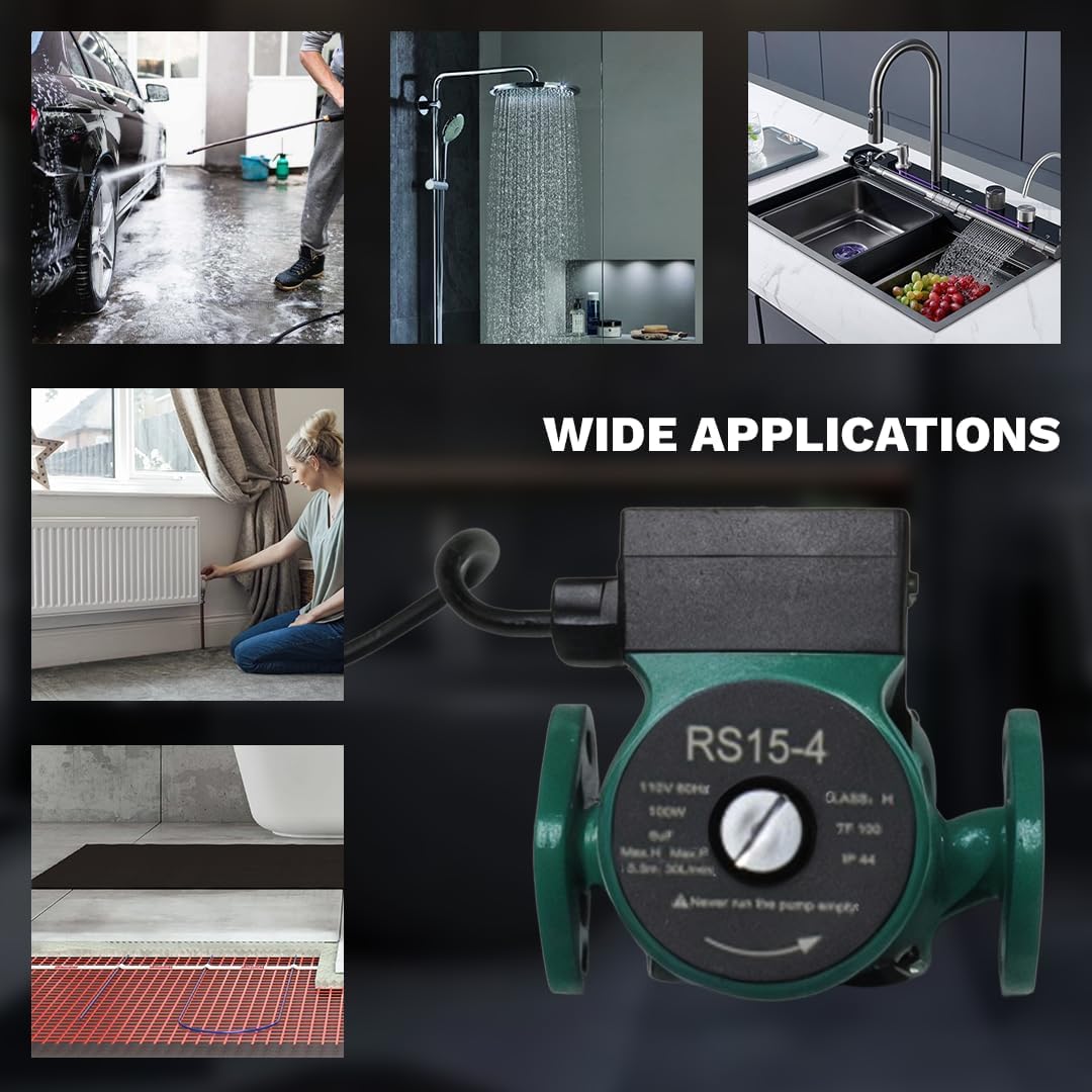 110V Water Pressure Booster Pump Stainless Steel with Flange Hot Water Circulation Recirculating Pump 3/4 NPT for Floor Boiler Hot Water Heater System (RS15/4-130 Green)