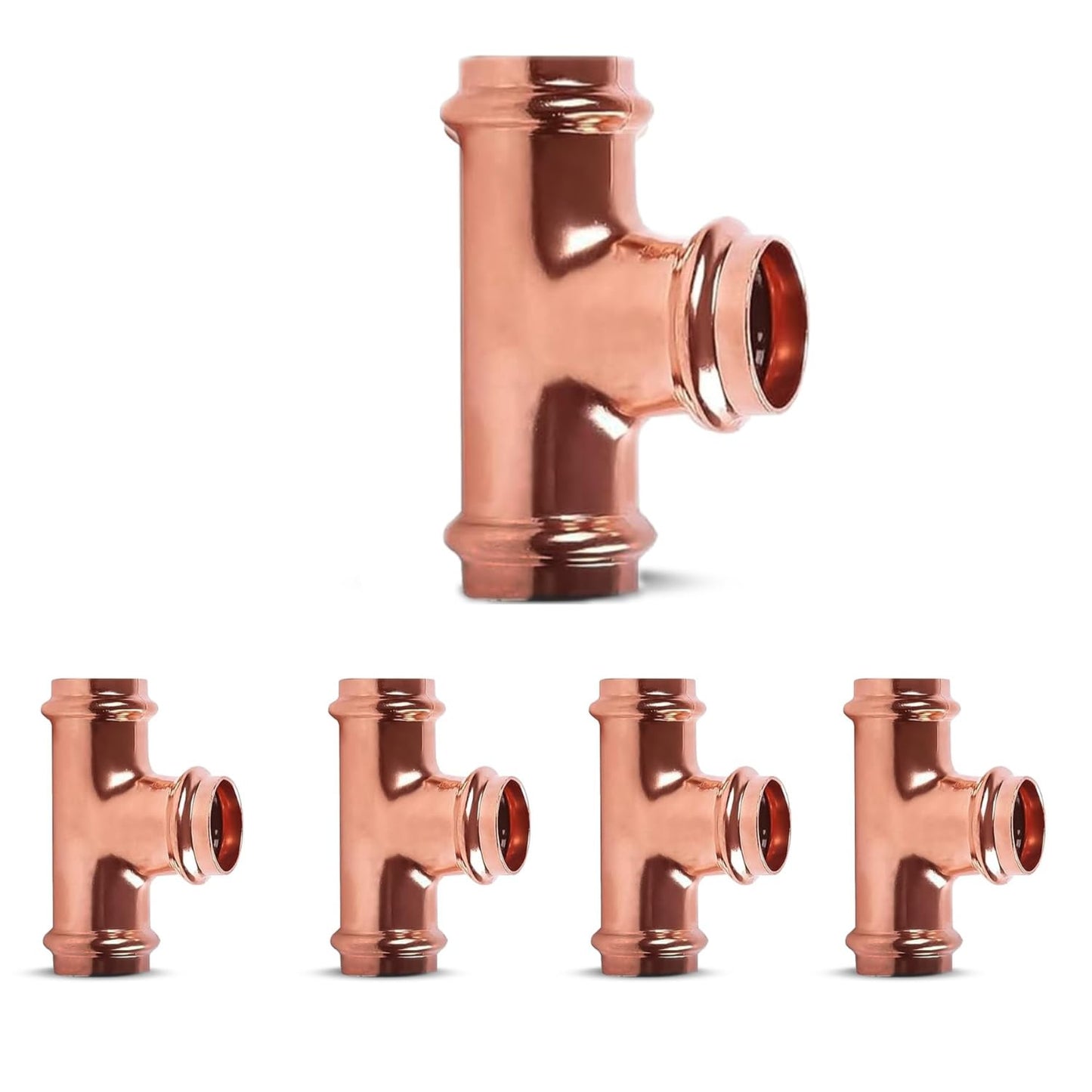 ProPress Fitting Copper Press Tee - 3/4" Zero Lead Pro Press Copper Plumbing Pipe Fitting Connection Tool for Commercial and Residential Use - Pack of 10