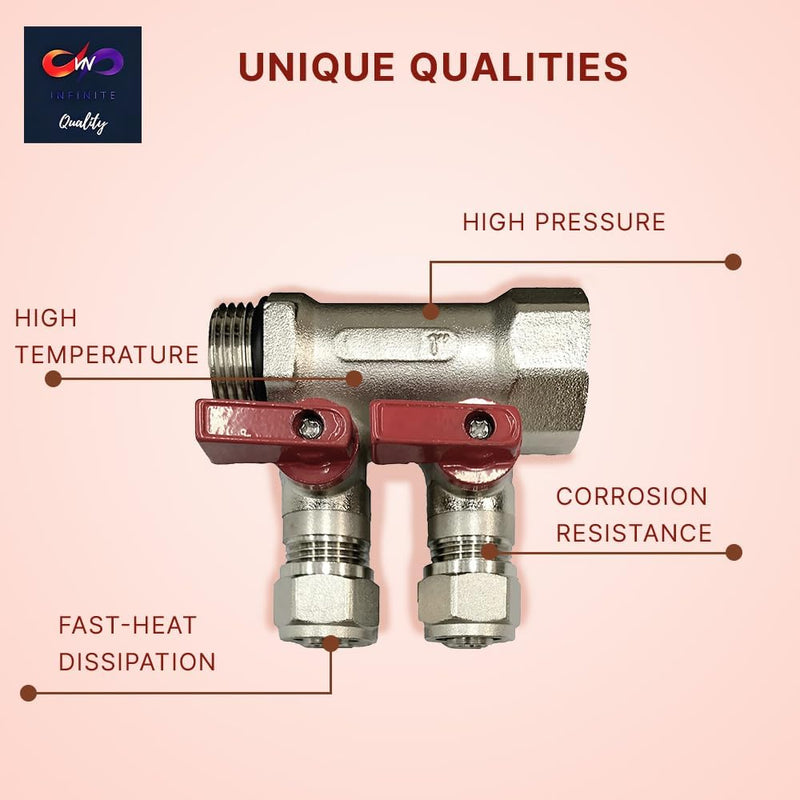 1/2" Plumbing PEX Manifolds 1" trunk w/ 1/2" Pex Ball Valves - 2 - 6 -Branch Radiant Heat Manifold - PEX Tubing Floor Heating Manifolds - Red or Blue Handles