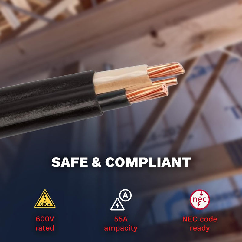 6/2 NM-B Non-Metallic Residential Indoor Wire Nonmetallic with Ground Sheathed Cable 25ft - 50ft Coil