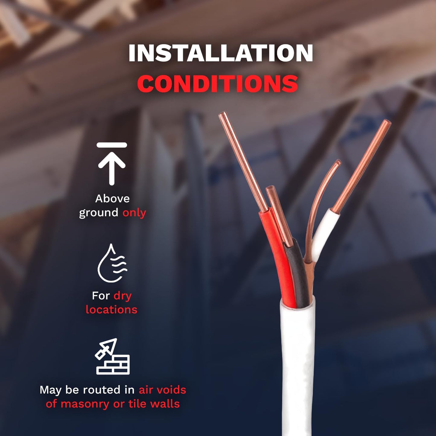 Solid Indoor Wire 14/3 W/G NMB Cable - Copper Building Wire - Nonmetallic with Ground Sheathed Cable White SW 63946855