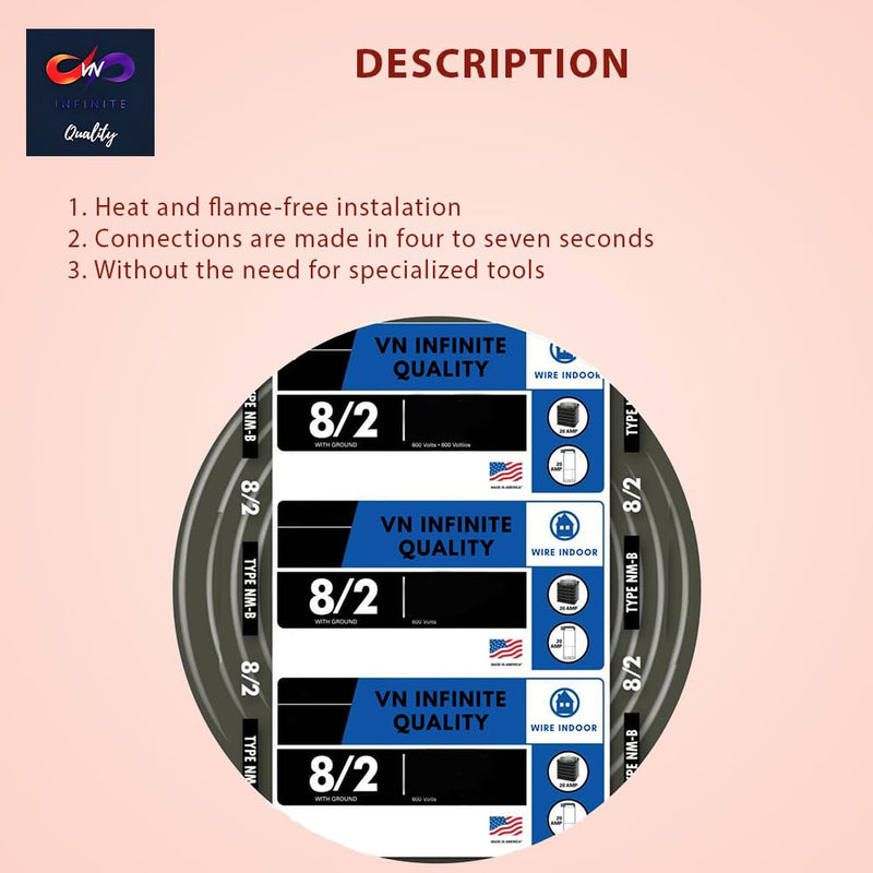 8/2 NM-B Nonmetallic with Ground Sheathed Cable 25ft - 50ft - 75ft - 100ft - 125ft Coil Residential Indoor Wire