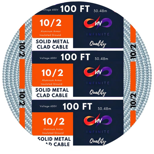 MC Cable 10/2 - Metal Clad - Aluminium Armor Solid Copper Conductor - Cable for Indoor