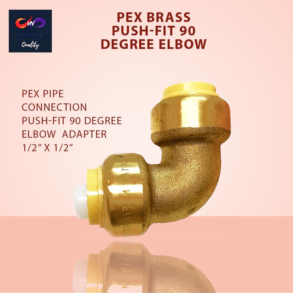 1/2" x 1/2" - 3/4" x  3/4" 90 Degree Elbow Push Fit - Plumbing Fittings - PEX Fitting - Push to Connect Brass Plumbing Fitting - For PEX Pipe Copper CPVC