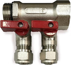 Loops 3/4" Plumbing PEX Manifolds w/ 1/2" Pex Ball Valves - 2 - 6 -Branch Radiant Heat Manifold - PEX Tubing Floor Heating Manifolds - Red or Blue Handles