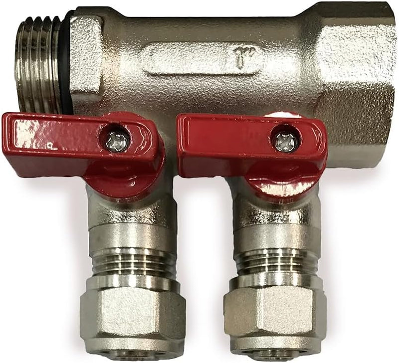 1/2" Plumbing PEX Manifolds 1" trunk w/ 1/2" Pex Ball Valves - 2 - 6 -Branch Radiant Heat Manifold - PEX Tubing Floor Heating Manifolds - Red or Blue Handles