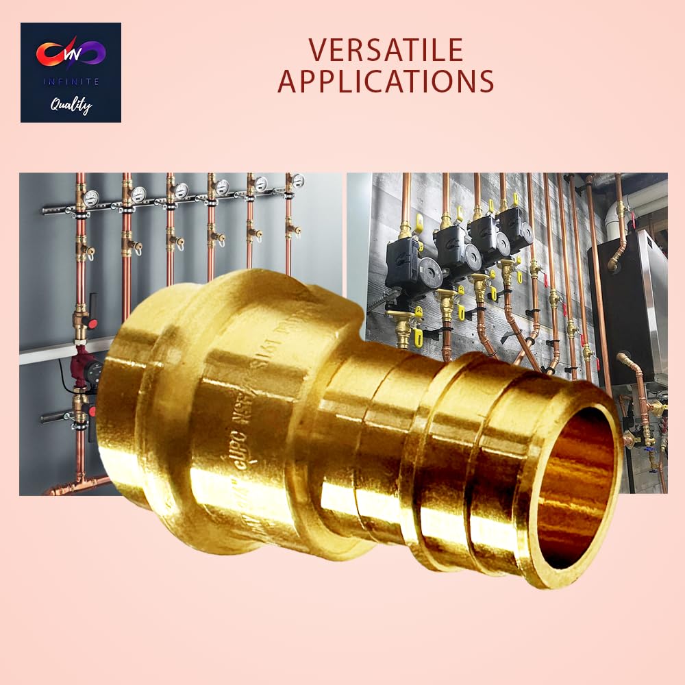 1/2" - 3/4" PEX Expansion Press Coupling Brass Adapter - for Copper and PEX Pipe Connection - Durable 1/2" - 3/4" Press X 1/2" - 3/4" Crimp Fittings for Seamless Installation