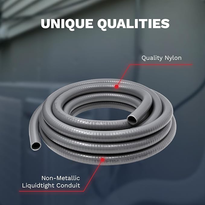 1/2"-3/4" Liquid-Tight Conduit UL Certification - Flexible Non-Metallic Liquid Tight Electrical Flexible Conduit with 5 Straight and 3 90-Degree Connector Fittings