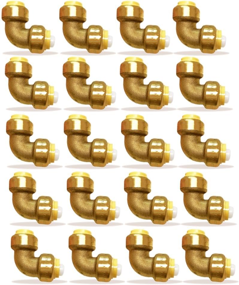 1/2" x 1/2" - 3/4" x  3/4" 90 Degree Elbow Push Fit - Plumbing Fittings - PEX Fitting - Push to Connect Brass Plumbing Fitting - For PEX Pipe Copper CPVC