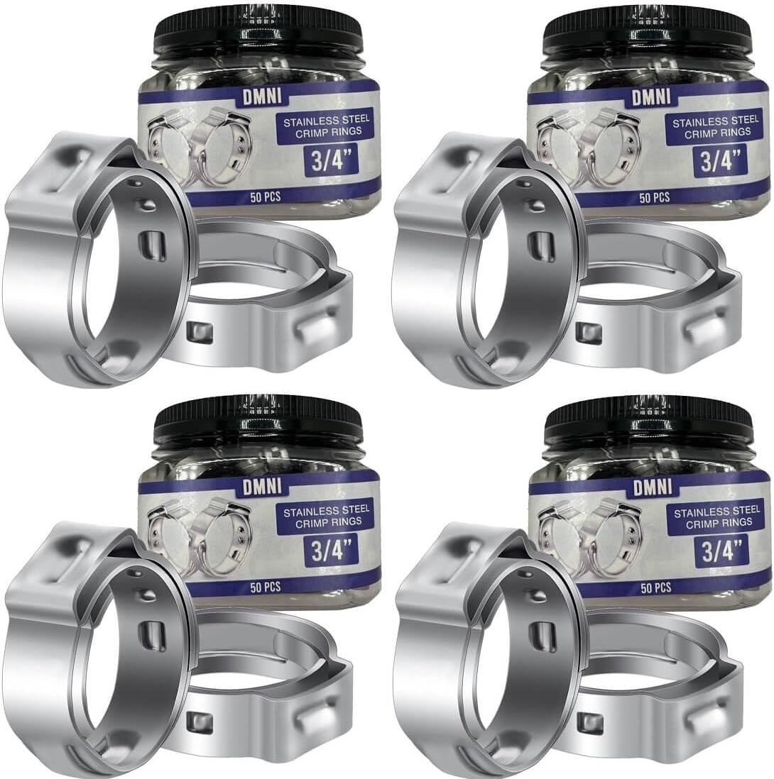 Stainless Steel Cinch Clamps Crimp Rings - 3/4" Pinch Clamps For Pex Tubing Pipe Fitting Connections - 50 PCS