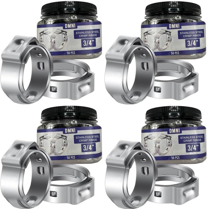 Stainless Steel Cinch Clamps Crimp Rings - 3/4" Pinch Clamps For Pex Tubing Pipe Fitting Connections - 50 PCS