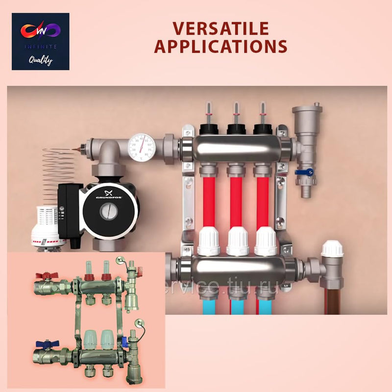 2 - 12 Loop Radiant PEX Plumbing Manifold - 1" 304 Stainless Steel Radiant Floor Heating Manifold - With 2 Wire Actuators