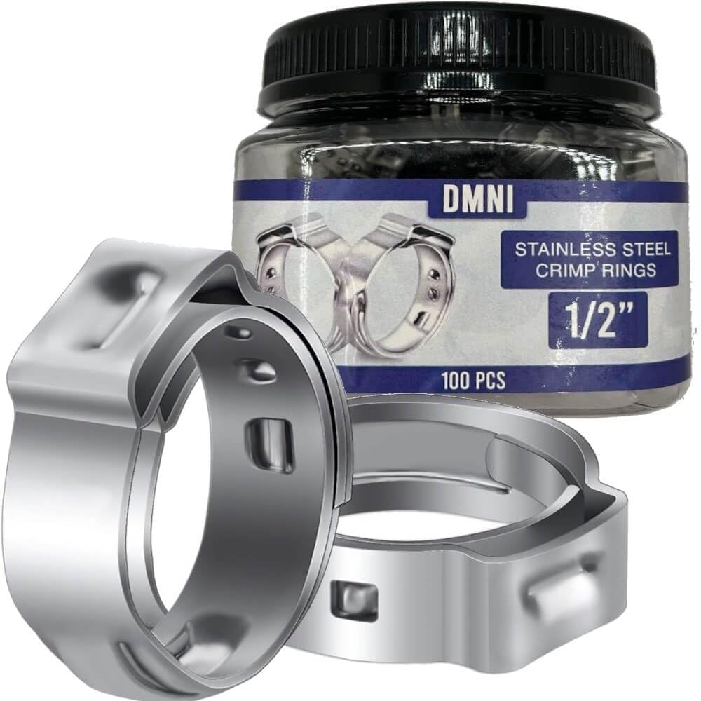 Stainless Steel Cinch Clamps Crimp Rings - 1/2" Pinch Clamps For Pex Tubing Pipe Fitting Connections - 100 PCS