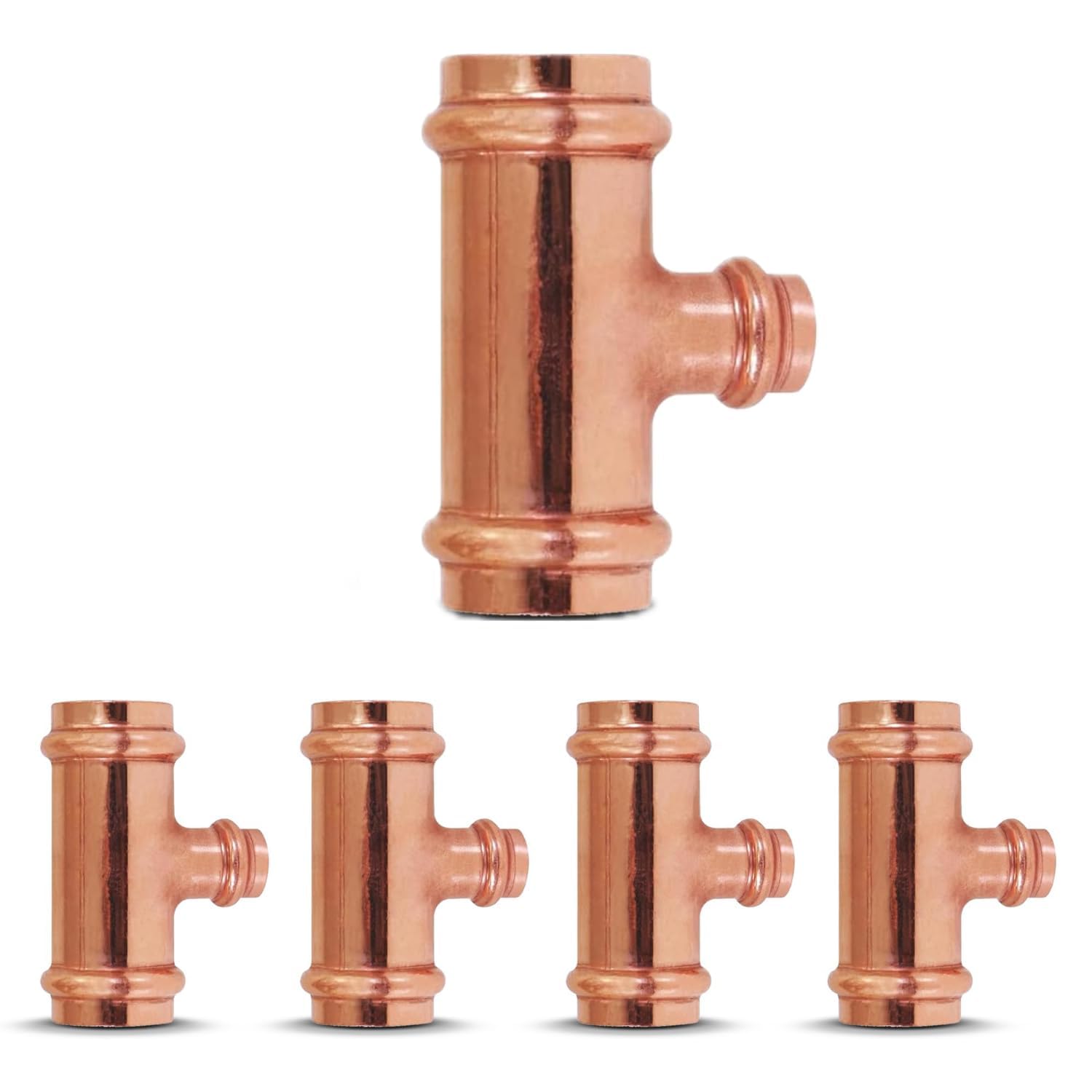 Propress - 3/4"x1/2"x1/2"  - 3/4"x3/4"x1/2" - Reducing Tee Brass Barb Crimp Fittings - Propress Pex Crimping Tool Fittings - Brass Crimp Fittings For Pex Tubing Connection
