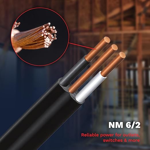 6/2 NM-B Non-Metallic Residential Indoor Wire Nonmetallic with Ground Sheathed Cable 25ft - 50ft Coil