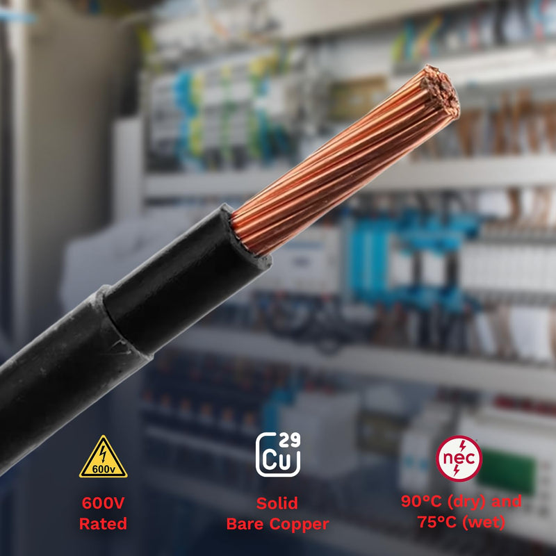 12AWG THHN Wire 12 Gauge 100 FT OFC Copper Electrical Stranded Copper Conductor 600V Building Wire with PVC Nylon Insulation Black 100 ft