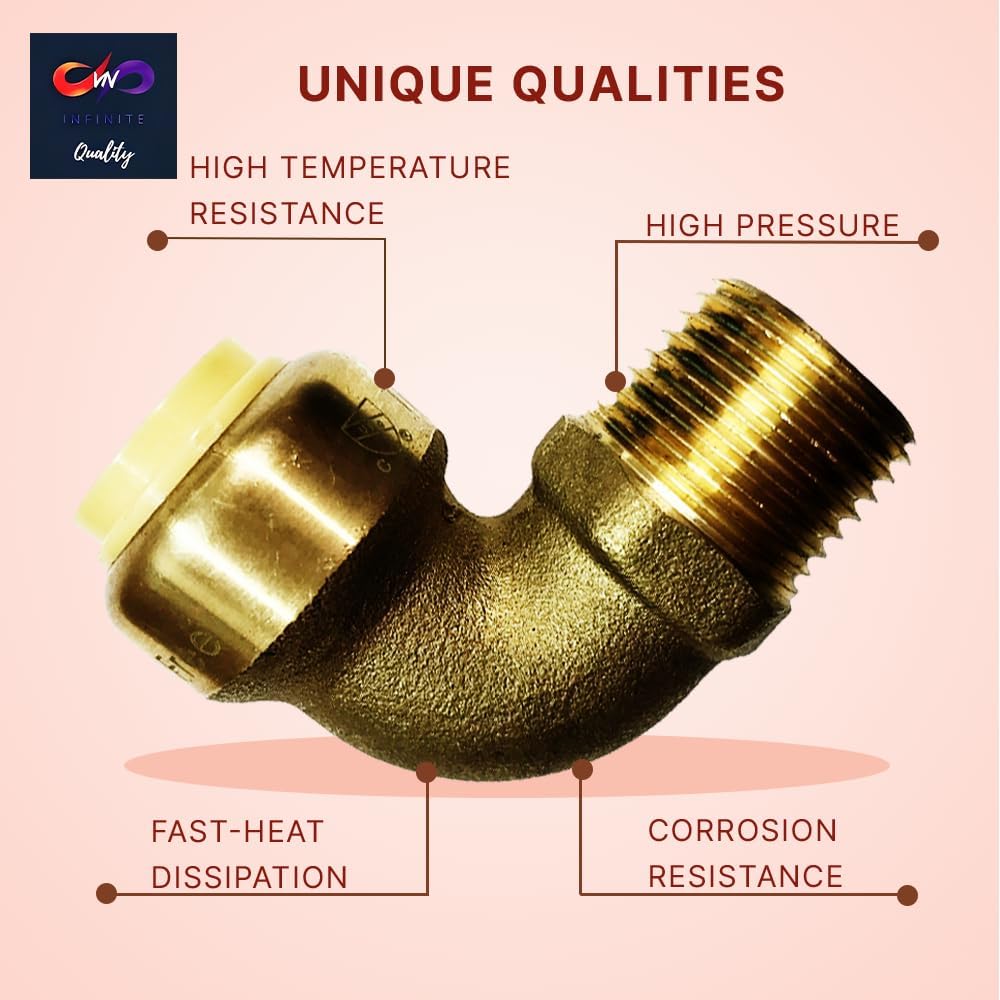1/2" x 1/2" - 3/4" x 3/4" Push fit fittings - Male NPT Threaded Elbow - Push to Connect Pex Copper CPVC - No Lead Brass