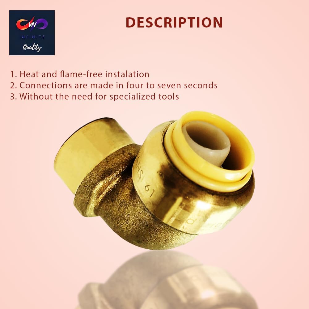 1/2" x 1/2" - 3/4" x 3/4 Push-fit Female Elbow - FNPT Female Threaded Elbow Fittings - Push to Connect Pex CPVC