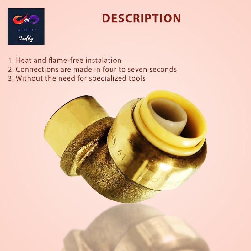 1/2" x 1/2" - 3/4" x 3/4 Push-fit Female Elbow - FNPT Female Threaded Elbow Fittings - Push to Connect Pex CPVC