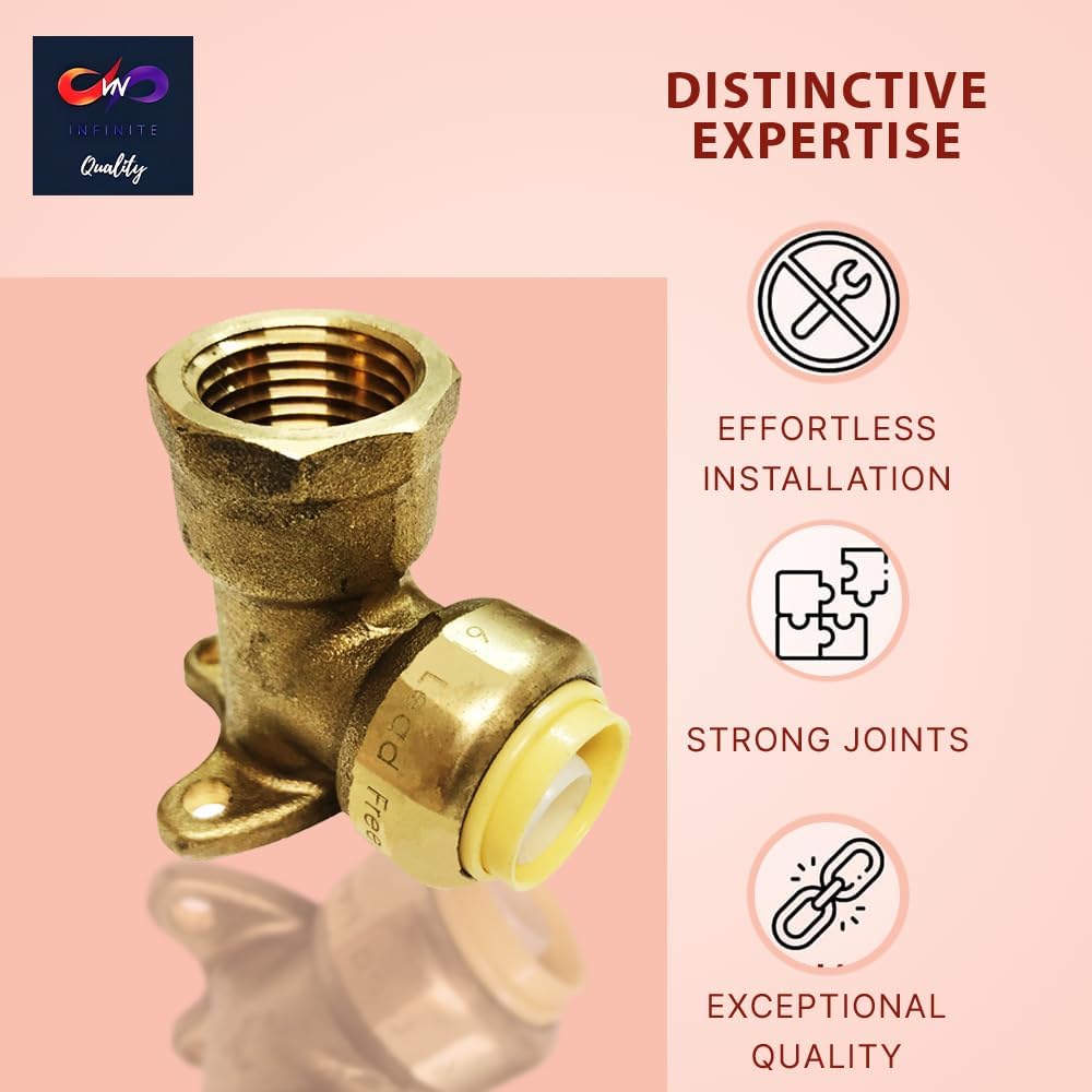 1/2" x 1/2" - 90 Degree Drop Ear Elbow - Push Fit Plumbing Fittings - NPT Female Adapter with Disconnect Clip - Push-to-Connect - PEX Fittings for PE-RT, CPVC Pipe