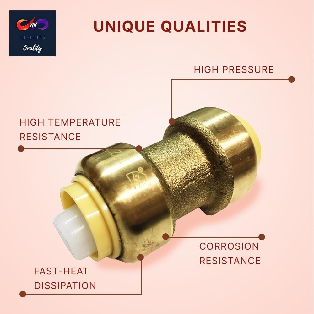 Fittings 1/2" - 3/4" Pushfit Straight Coupling - 1/2" x 1/2" - 3/4" x 3/4" - PEX Brass Push-fit Coupling - Push-to-Connect Plumbing Fittings for PEX Copper CPVC