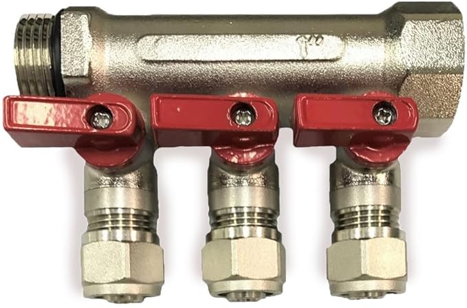 1/2" Plumbing PEX Manifolds 1" trunk w/ 1/2" Pex Ball Valves - 2 - 6 -Branch Radiant Heat Manifold - PEX Tubing Floor Heating Manifolds - Red or Blue Handles