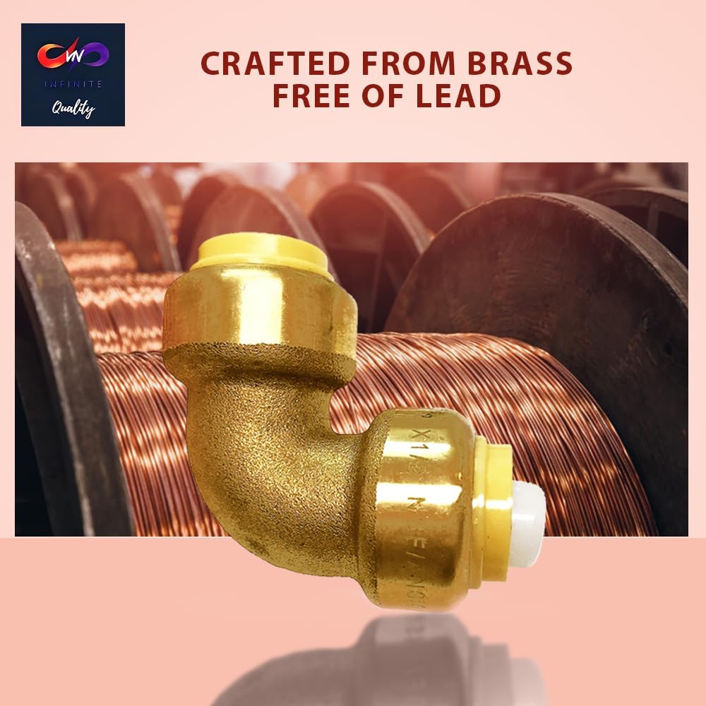 1/2" x 1/2" - 3/4" x  3/4" 90 Degree Elbow Push Fit - Plumbing Fittings - PEX Fitting - Push to Connect Brass Plumbing Fitting - For PEX Pipe Copper CPVC