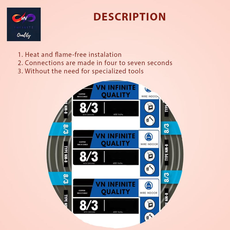 8/3 NM-B Non-Metallic Sheathed Cable Stranded Residential Indoor Wire 25ft - 50ft - 125ft Coil