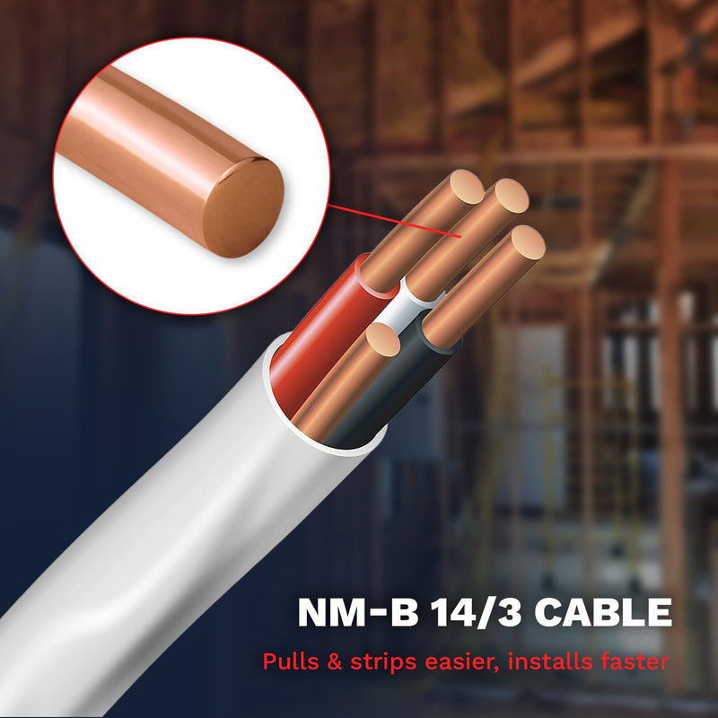 Solid Indoor Wire 14/3 W/G NMB Cable 25ft - 50ft - 100ft - 250ft Coil - Copper Building Wire - Nonmetallic with Ground Sheathed Cable White SW 63946855
