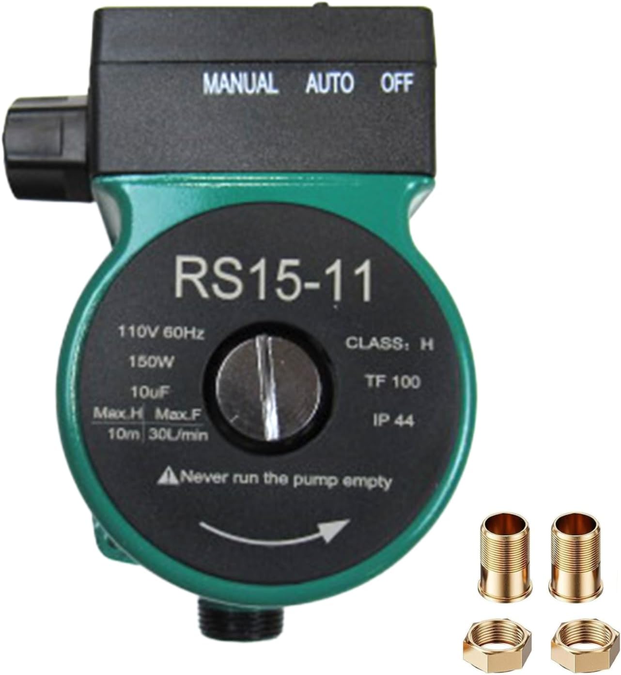 110V 150W Water Pressure Booster Pump Cast Iron Hot Water Circulation Recirculating Pump with US plug for Floor Boiler Hot Water Heater System (DM15-110 Green)