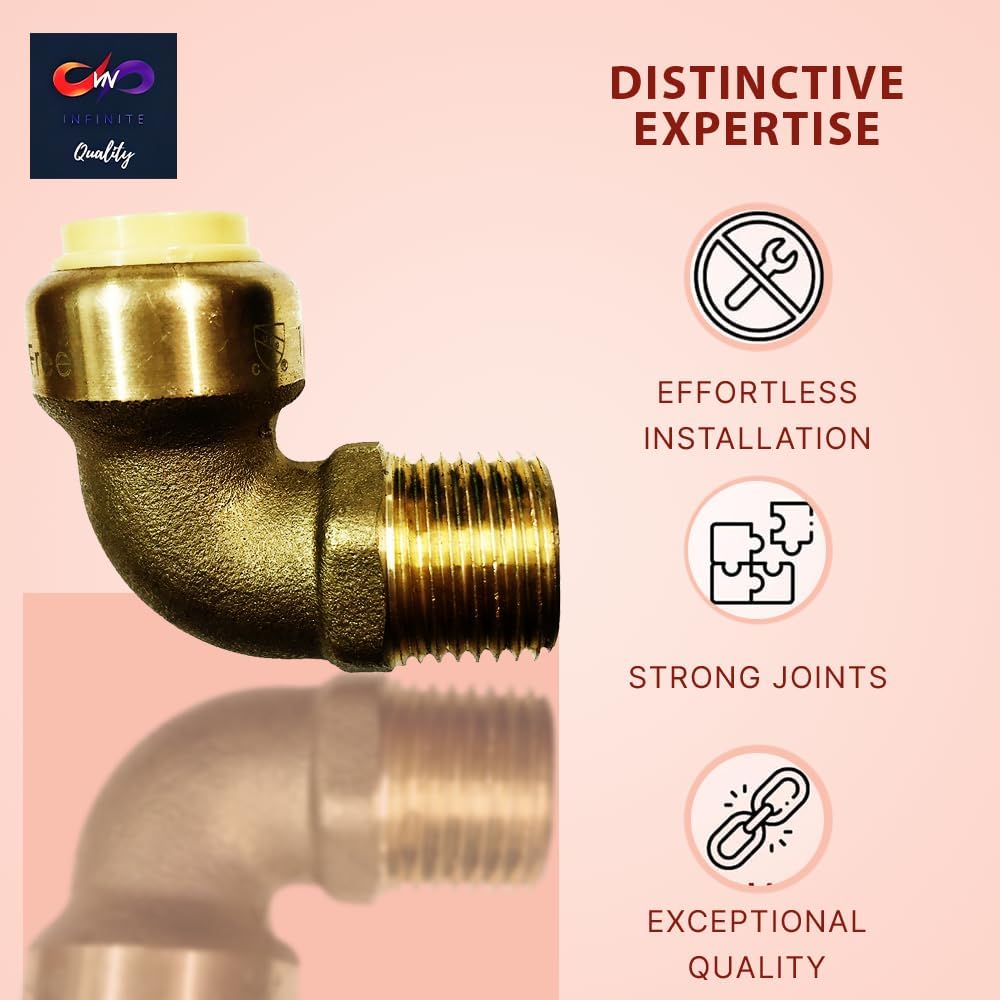 1/2" x 1/2" - 3/4" x 3/4" Push fit fittings - Male NPT Threaded Elbow - Push to Connect Pex Copper CPVC - No Lead Brass
