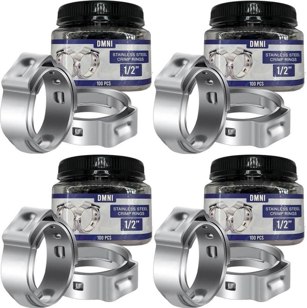 Stainless Steel Cinch Clamps Crimp Rings - 1/2" Pinch Clamps For Pex Tubing Pipe Fitting Connections - 100 PCS