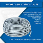 6/2 MC Cable Solid Metal Clad - Type Cable with Ground Wire - Aluminium Armor and Stranded Copper Conductor - Metal Cable for Indoor