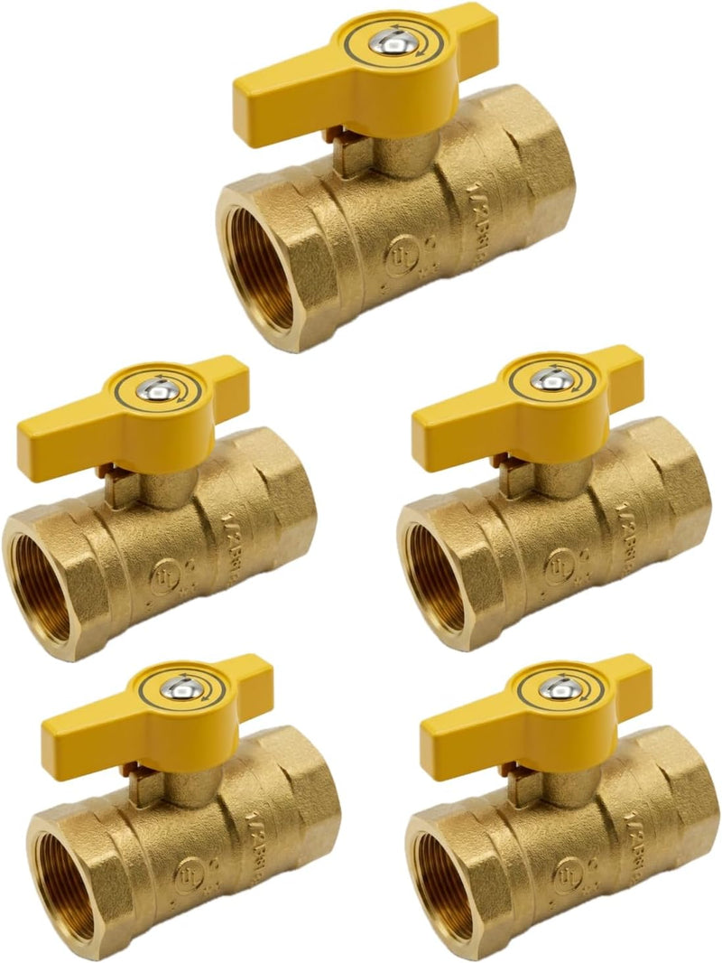 Gas Shut Off Ball Valve 3/4" FIP x 3/4" FIP Brass Heavy Duty Fittings for Gas Systems Connectors Quarter Turn Indoor & Outdoor Appliances