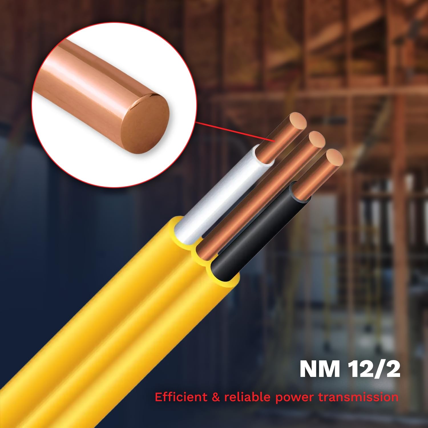 12/2 Type W/G NM-B Solid Indoor Sheathed Cable 25ft - 50ft - 100ft - 250ft Coil, Yellow Electrical Wire 12 Gauge Wire 2 Conductors Non-Metallic with Ground Wire