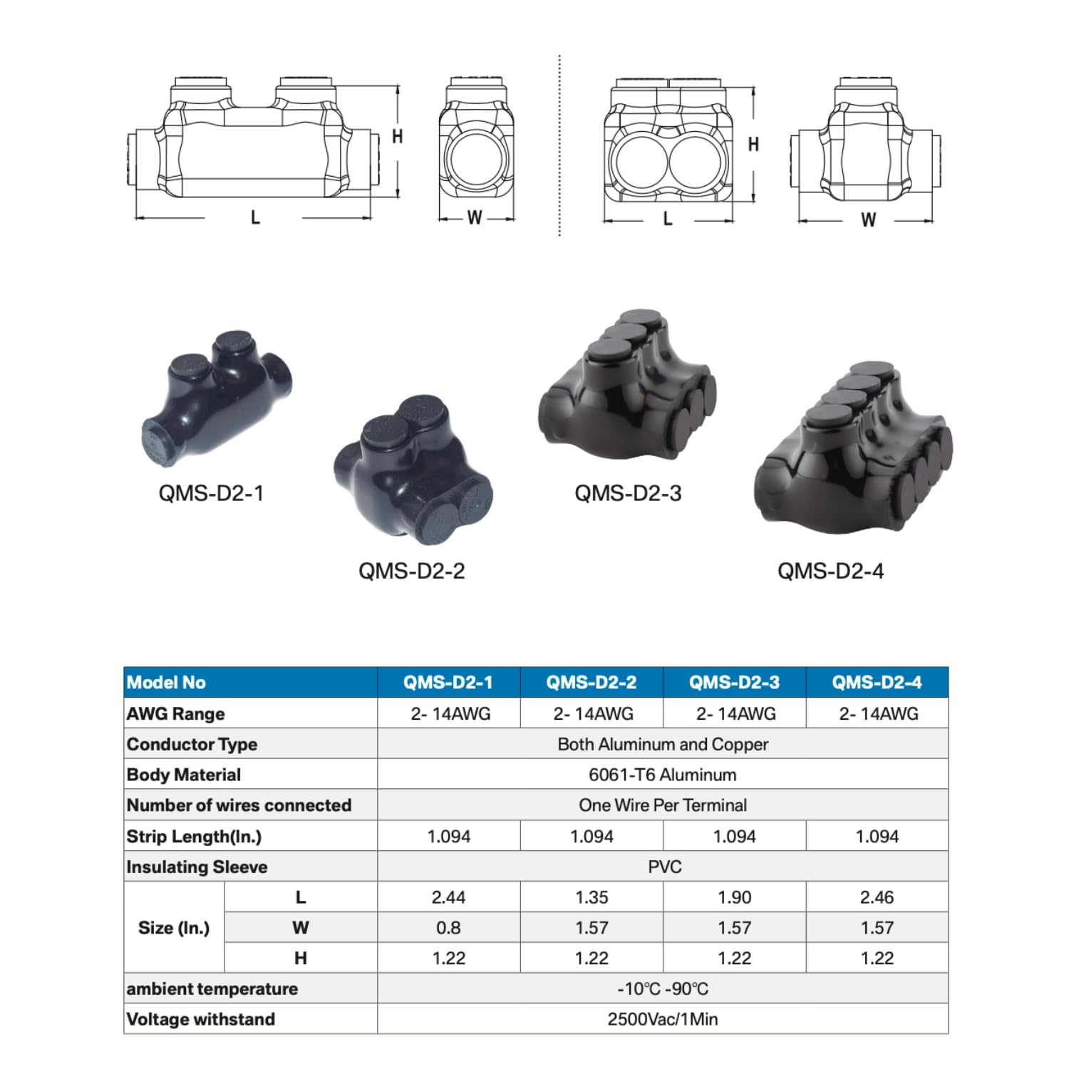 Insulated Splice Connector 2 Ports Wire Connectors 2-14AWG Wide Polaris Connector Aluminum and Copper Insulated Wire Split Bolt Connector Pre-Filled with Oxide Inhibiting Compound