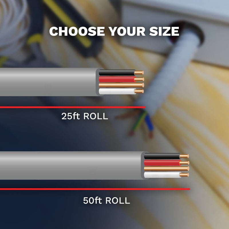 Electrical Wire 12/3 UF-B Underground Feeder and Branch Circuit Cable, 25ft - 50ft Coil, Gray Cable Outdoor and Indoor Wire