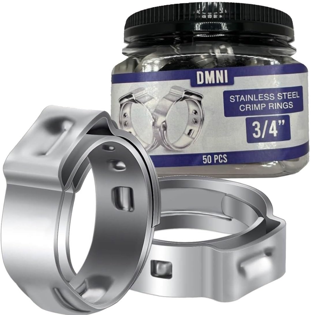 Stainless Steel Cinch Clamps Crimp Rings - 3/4" Pinch Clamps For Pex Tubing Pipe Fitting Connections - 50 PCS